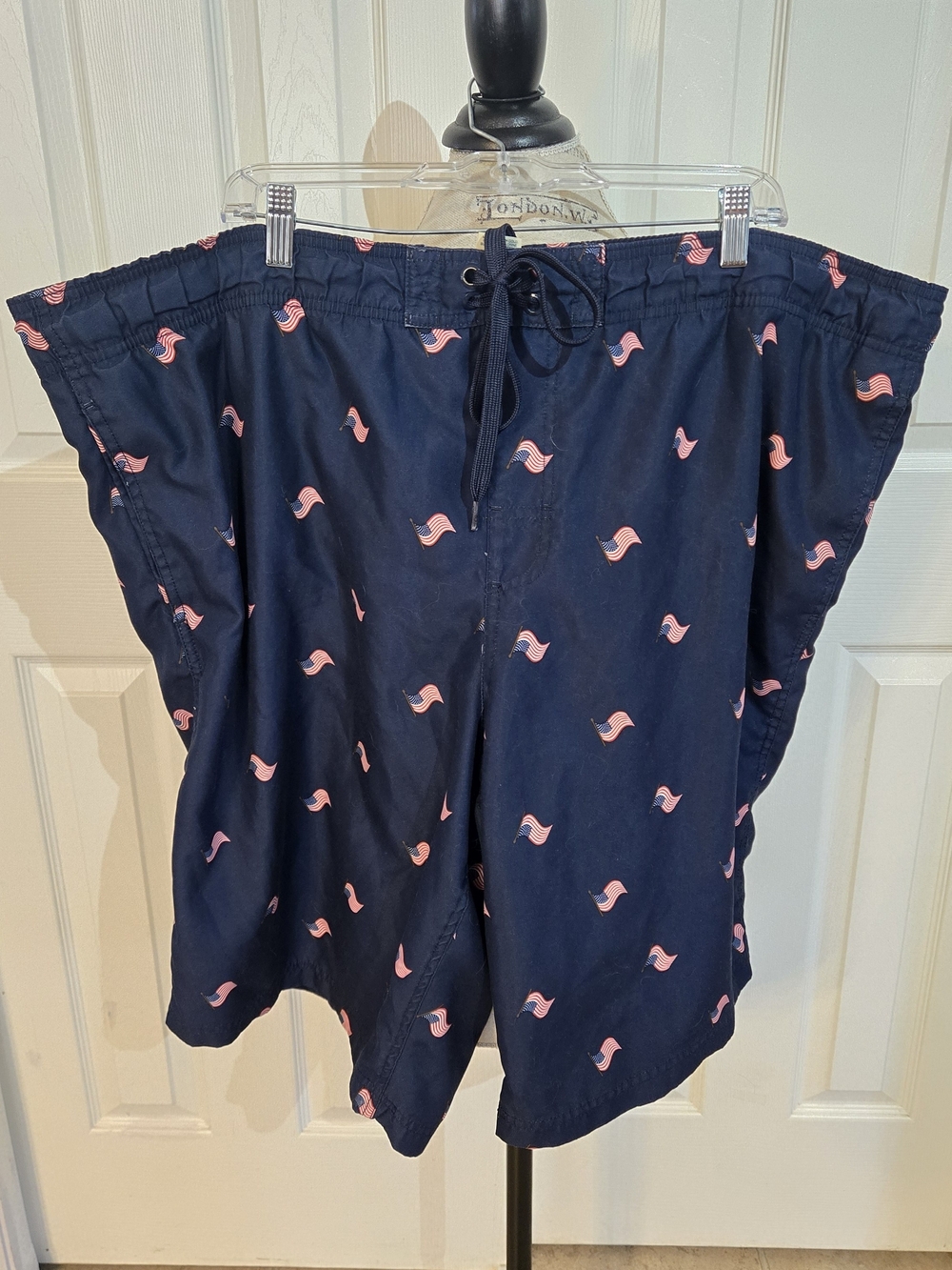 Faded Glory Navy Swim Trunks with Flag Accent